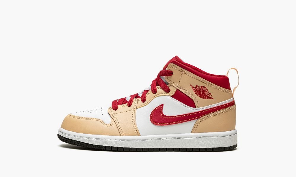 Nike Air Jordan 1 MID PS "White Onyx / Light Curry" Dječje Cipele Crvene Crne Bijele | Hrvatska-6579012