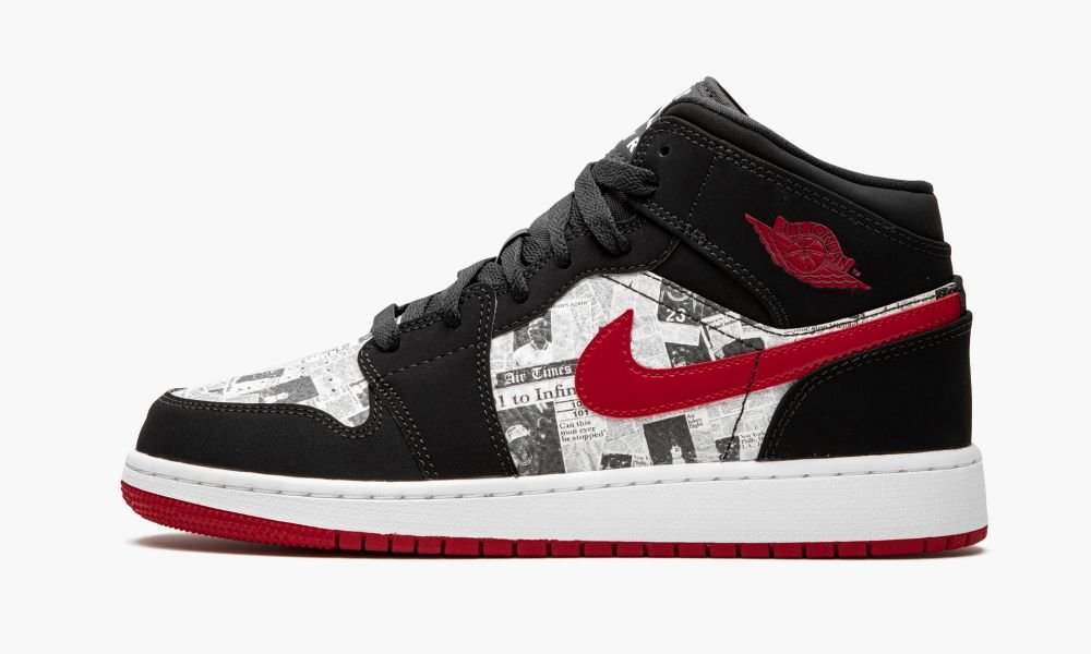 Nike Air Jordan 1 MID SE (GS) "Newspaper" Dječje Cipele Crne Crvene Bijele | Hrvatska-6957418