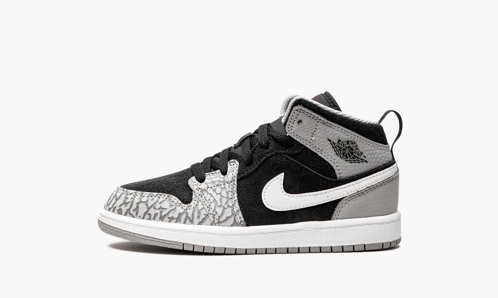 Nike Air Jordan 1 Mid "Elephant Print" Dječje Cipele Crne Bijele Svijetlo Sive | Hrvatska-3514608