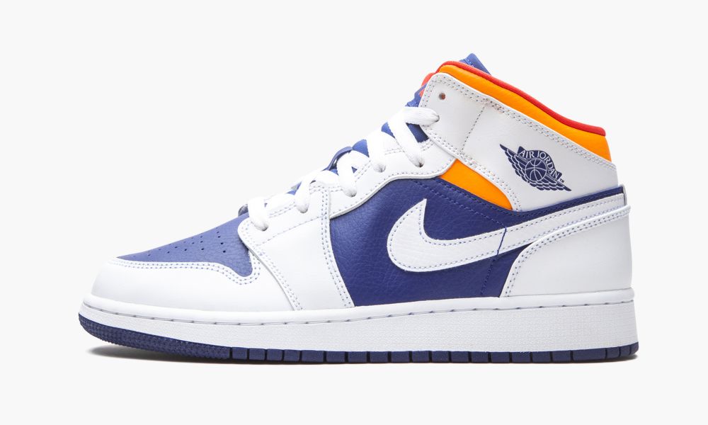 Nike Air Jordan 1 Mid GS "White Deep Royal Blue" Dječje Cipele Bijele Plave Narančaste | Hrvatska-0431756