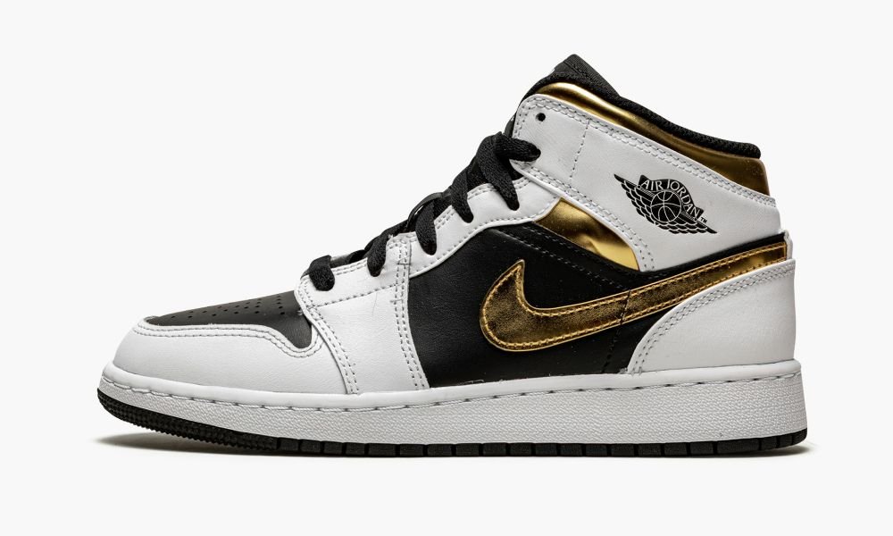 Nike Air Jordan 1 Mid GS "White / Gold / Black" Dječje Cipele Visebojne Crne Bijele | Hrvatska-6798304