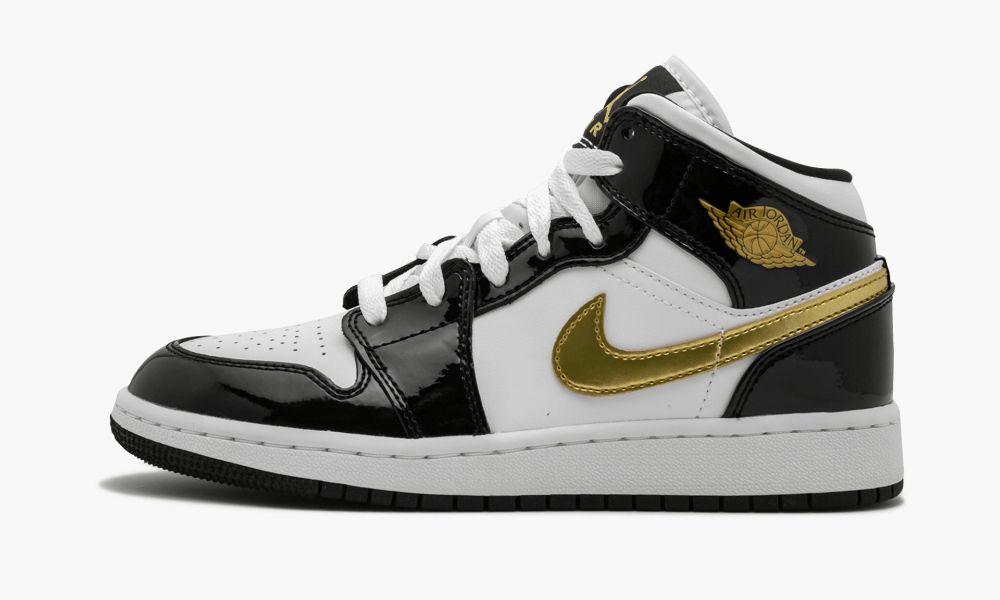 Nike Air Jordan 1 Mid SE (GS) "Black Gold Patent Koža" Dječje Cipele Crne Bijele Zlatne | Hrvatska-5648109