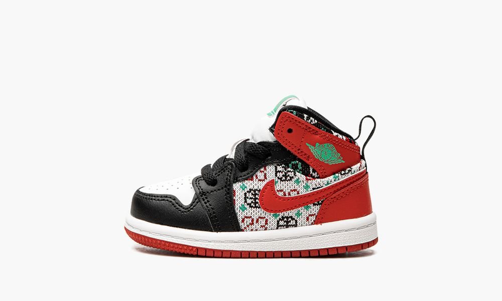 Nike Air Jordan 1 Mid TD "Ugly Christmas Sweater" Dječje Cipele Crvene Crne Bijele Crvene | Hrvatska-6125978