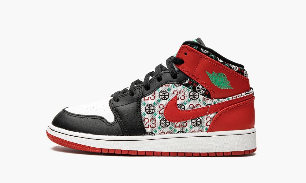 Nike Air Jordan 1 Mid "Ugly Christmas Sweater" Dječje Cipele Crvene Crne Bijele Crvene | Hrvatska-8397062