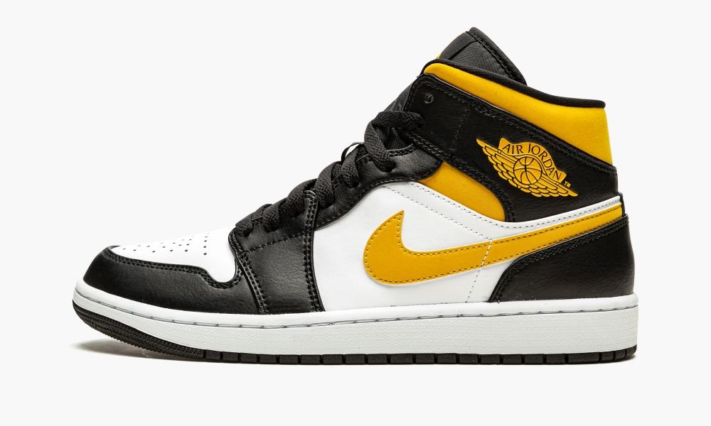 Nike Air Jordan 1 Mid "White / Pollen / Black" Muške Cipele Crne Bijele | Hrvatska-8159027